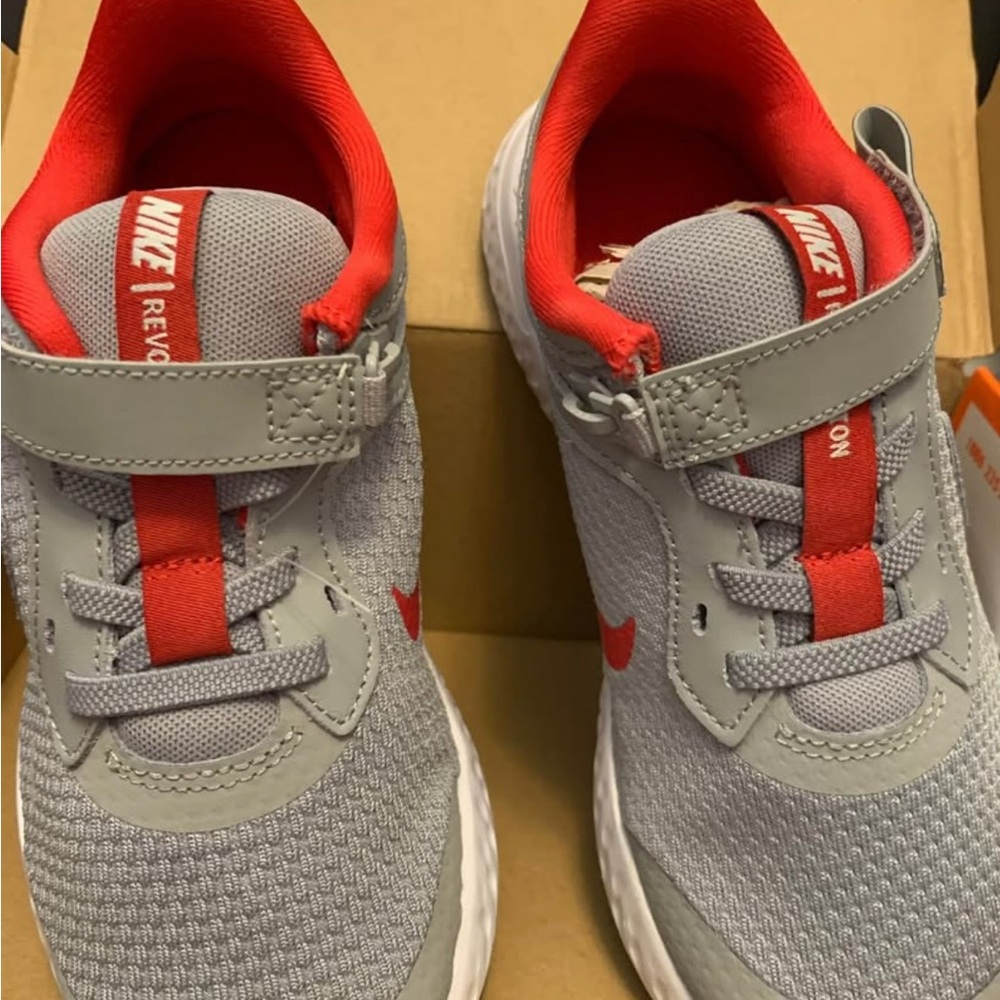 Nike Gray and Red Sneakers with Velcro Strap